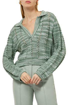 Berenice Rib Knit Polo Pullover